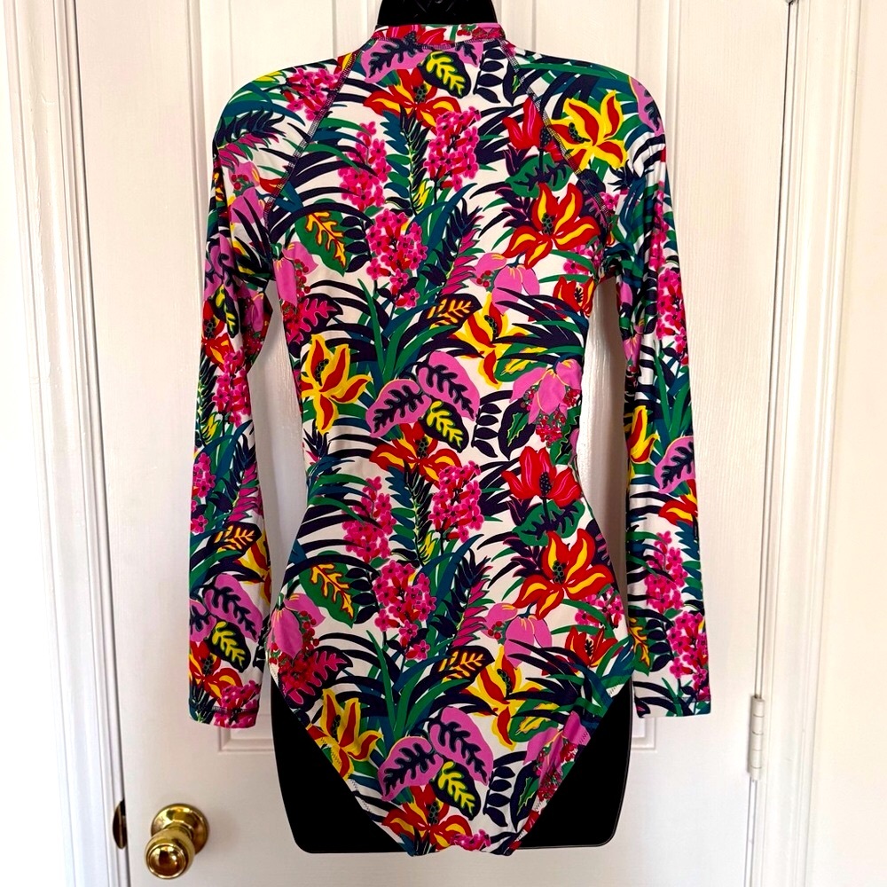 “J. CREW” Tropical Floral Long Sleeve Rash Guard Swimsuit - Picture 9 of 16